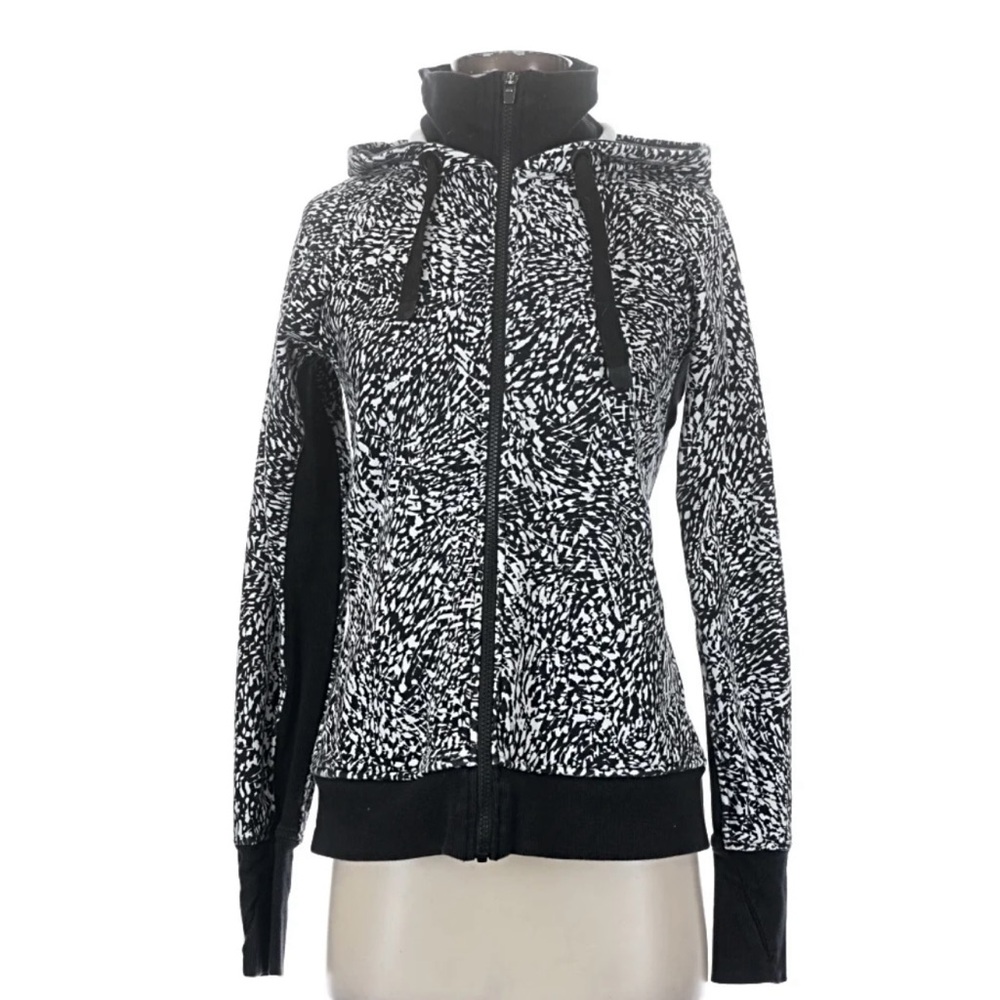 Athleta Black & White Marled Full-Zip Hoodie